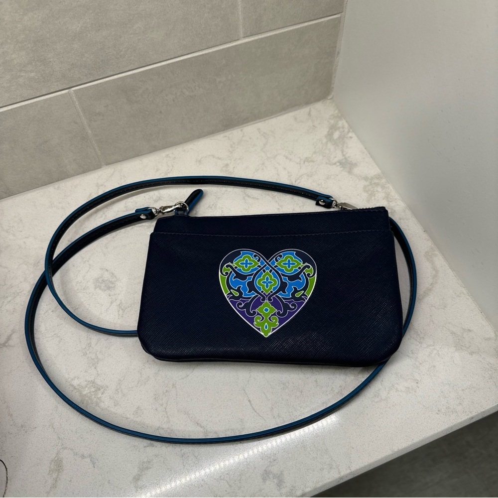 Brighton Small Navy Blue Purse Heart Pretty Crossbody 8x5” - Picture 2 of 5
